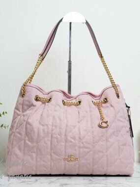 Coach CER79 Evelyn Shoulder Bag In Loved Denim With Quilting And Charm NWT